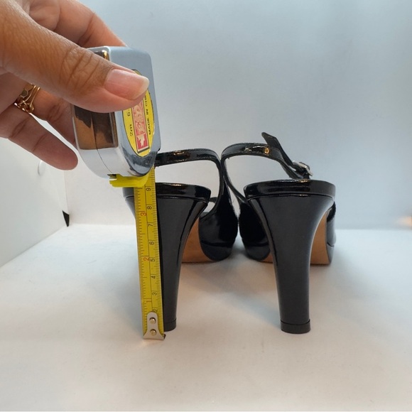 Stuwart Weitzman Slingback Peeptoe Black Patent Leather Heels Size 8M - Picture 11 of 16